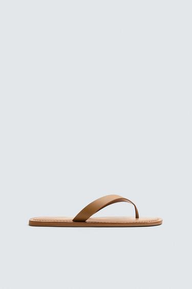 LEATHER STRAPPY SANDALS - Dark tan by Zara