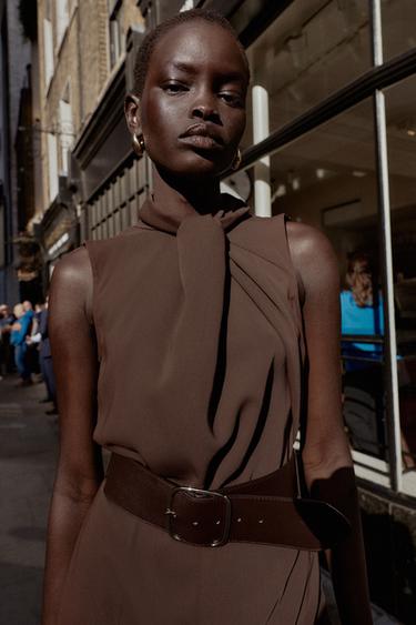 COMBINAISON SANS MANCHES CEINTURE - Marron de Zara - Image 4