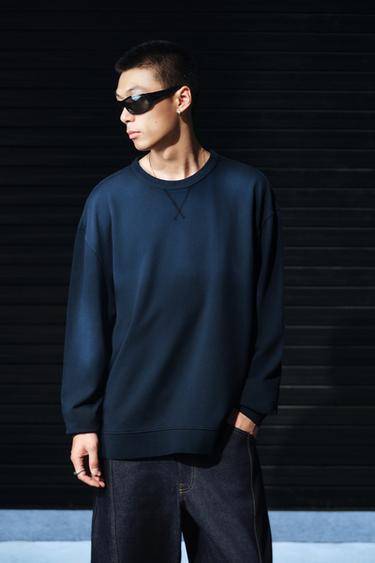Zara 褪色圓領運動衫 - 藍色