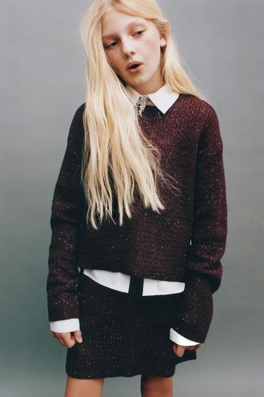 SEQUIN KNIT SKIRT - Burgundy by Zara