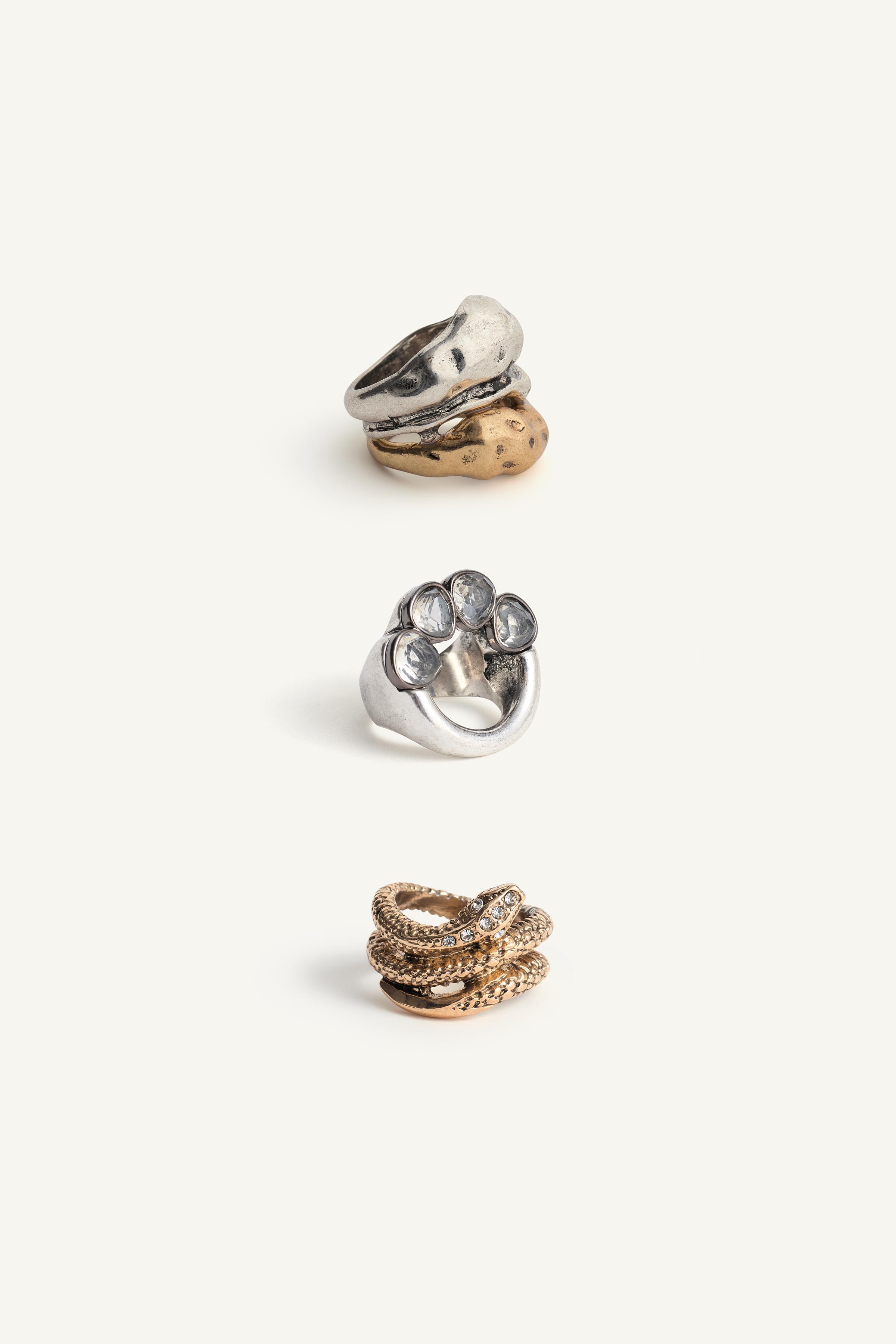 Limited Edition Pack Of 3 Combined Jewel Rings by Zara