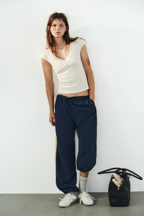 CONTRAST V-NECK T-SHIRT - Ecru by Zara - Image 0