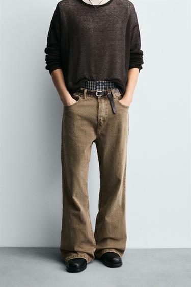 RELAXED FLARE FIT JEANS - Brown by Zara