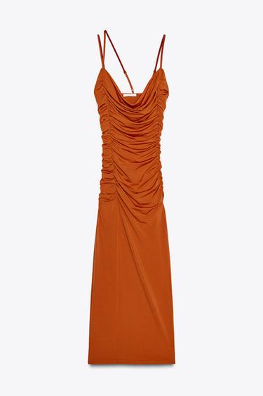 ROBE LONGUE DRAPÉE À PLIS - Orange foncé de Zara - Image 5