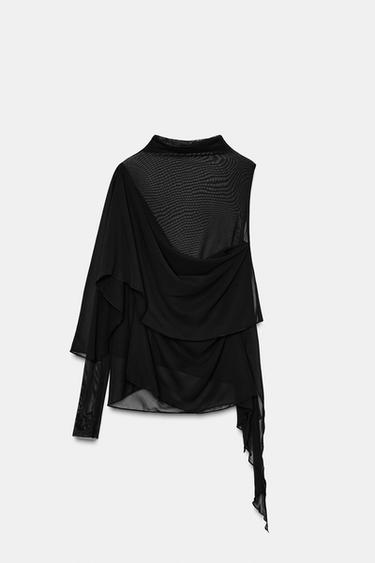 Zara LAYERED TULLE TOP - Black - Image 0