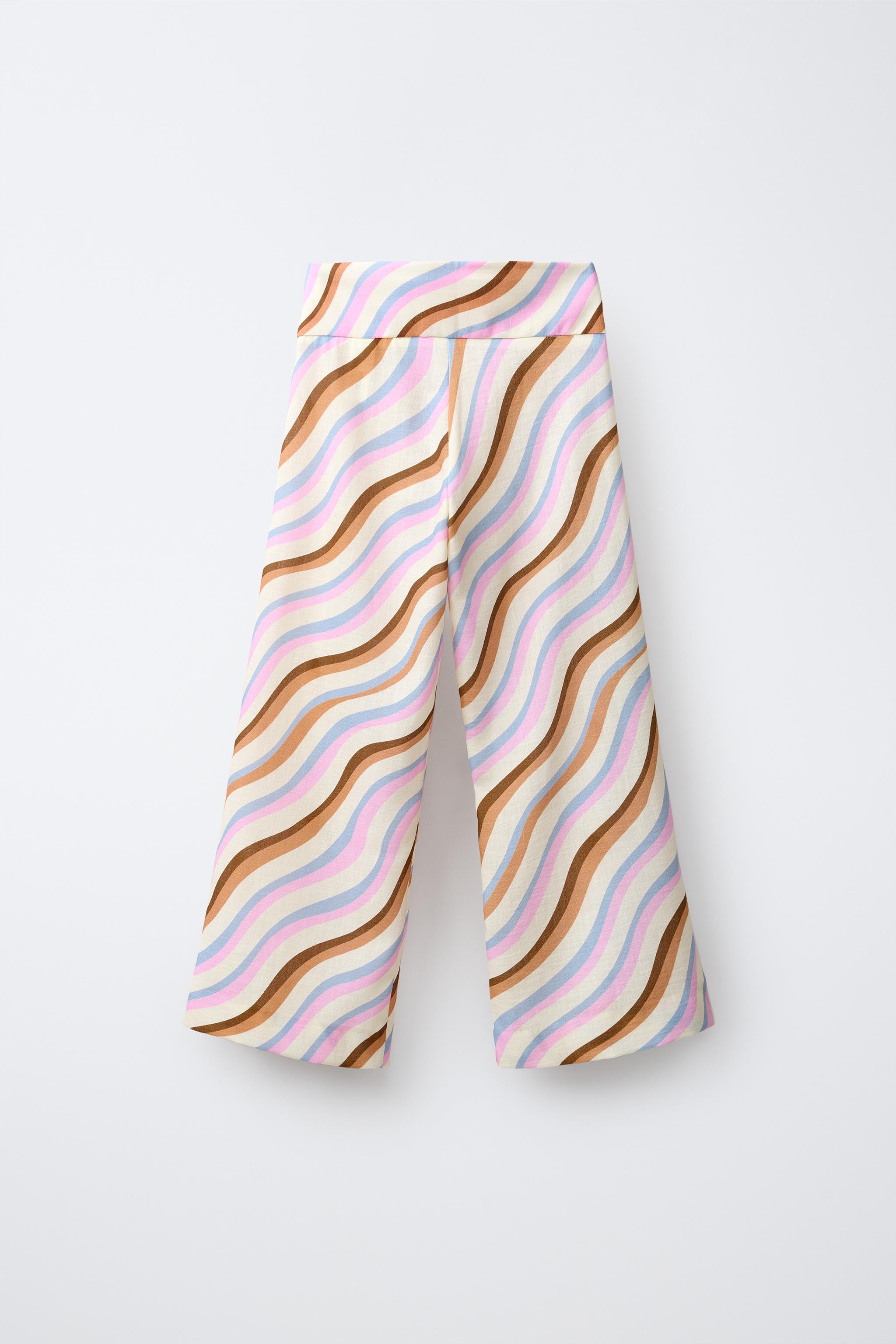 WAVE PRINT WIDE-LEG TROUSERS — Ecru / Blue