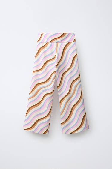 PANTALON LARGE À IMPRIMÉ ONDES - Écru / Bleu de Zara - Image 1