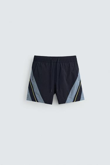 CONTRAST BANDS MID-LENGTH SWIMMING TRUNKS - Navy blue by Zara