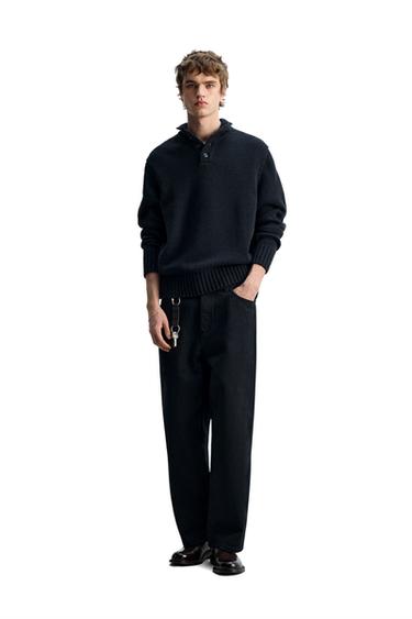 BAUMWOLL-WOLL-PULLOVER MIT KNÖPFEN - Dunkles Marineblau von Zara - Bild 0