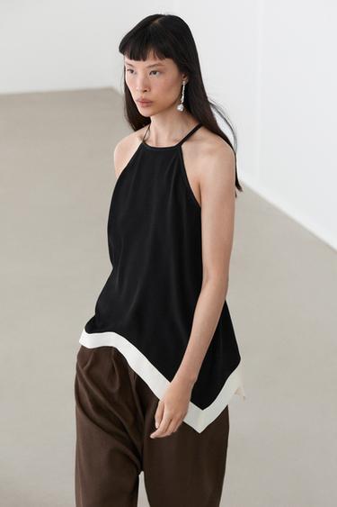 Zara Long contrast halter top - Black