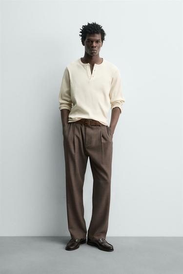 CAMISETA RIB CUELLO PANADERO - Crudo de Zara - Imagen 0