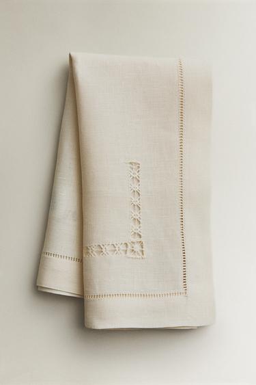 PACK OF HEMSTITCHED LINEN NAPKINS (PACK OF 2) - Ecru by Zara
