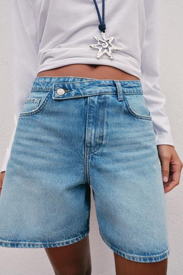 Z1975 CROSS-OVER WAIST DENIM SHORTS - Mid-blue by Zara