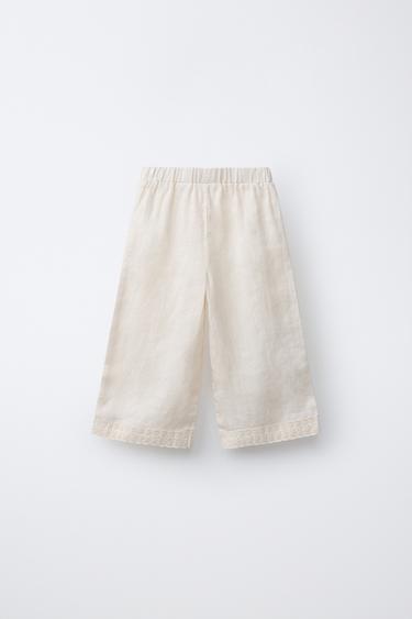 JUPE-CULOTTE 100% LIN DENTELLE - Écru de Zara - Image 1