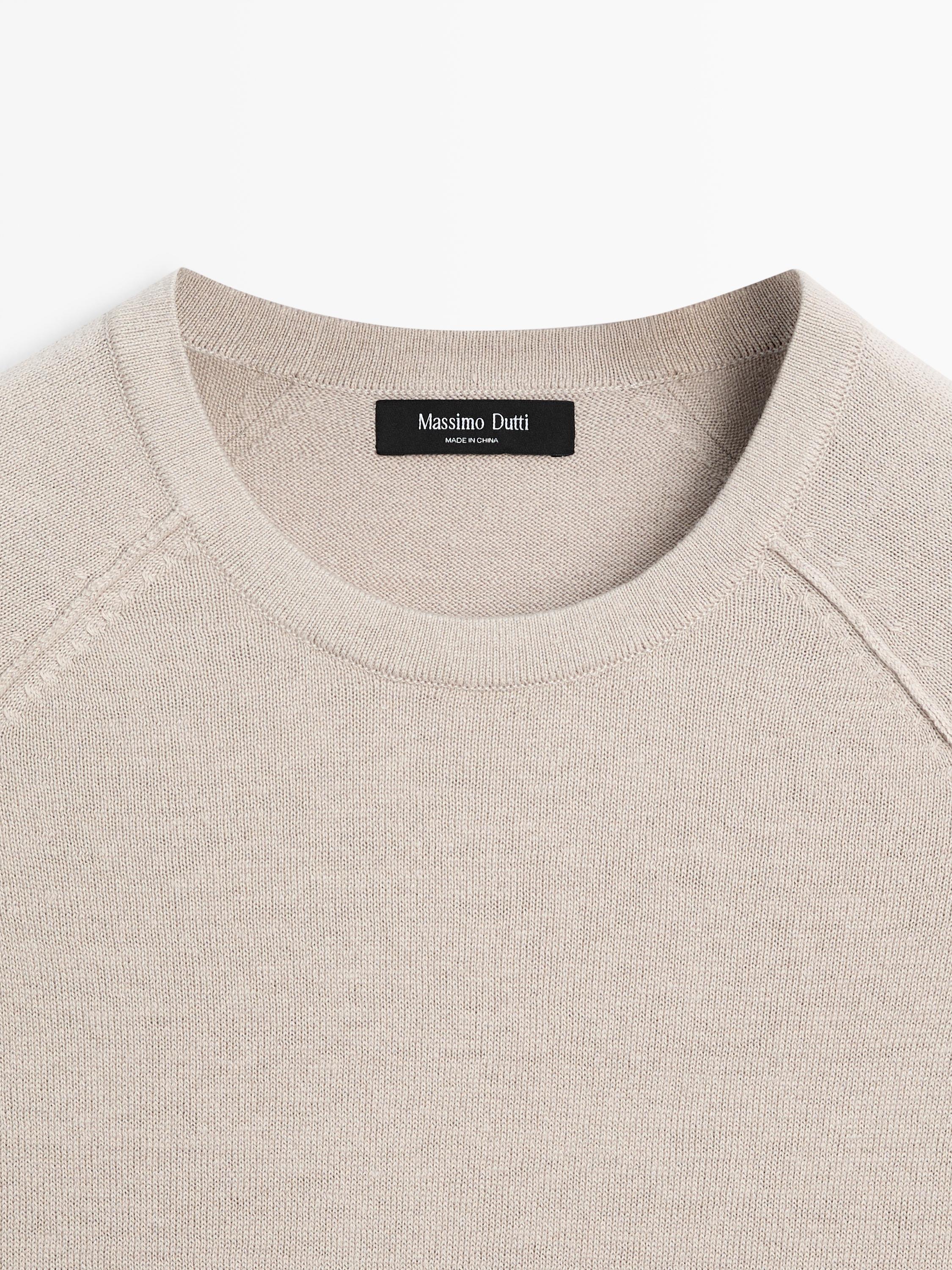 Linen blend knit crew neck sweater