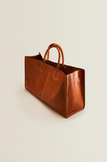 LEATHER TOTE BAG - Brown by Zara - Image 3