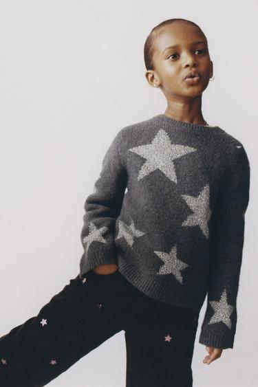 SPARKLY STAR KNIT SWEATER - Grey marl by Zara - Image 0