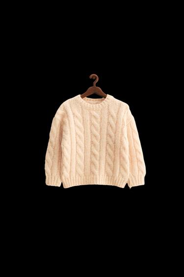 Zara ZARA TIMELESS - CABLE KNIT WOOL SWEATER - Vanilla