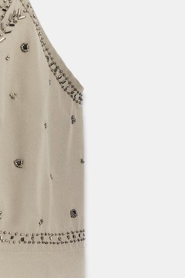 BEADED STRAP TOP - Anthracite Grey by Zara - Image 6