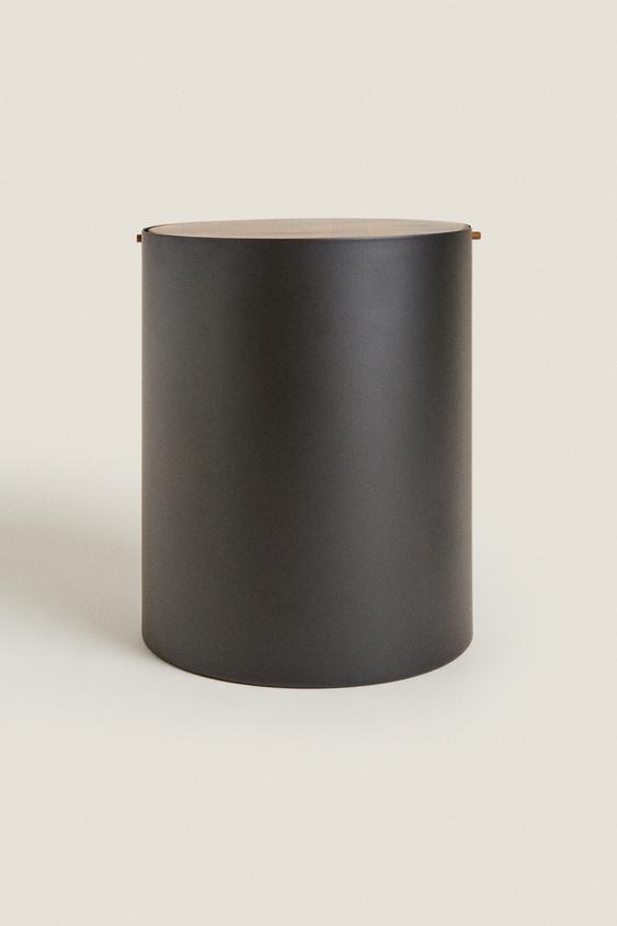 METAL BATHROOM TRASH CAN WITH WOODEN LID - Black | ZARA United States