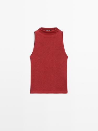 Zara Knit halterneck top with metallic finish - Burnt orange - Image 0