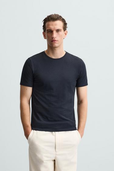 Zara BASIC SLIM FIT T-SHIRT - Navy blue