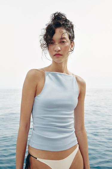 ТОП С ВЫРЕЗОМ ХАЛТЕР — НЕБЕСНО-ГОЛУБОЙ от Zara