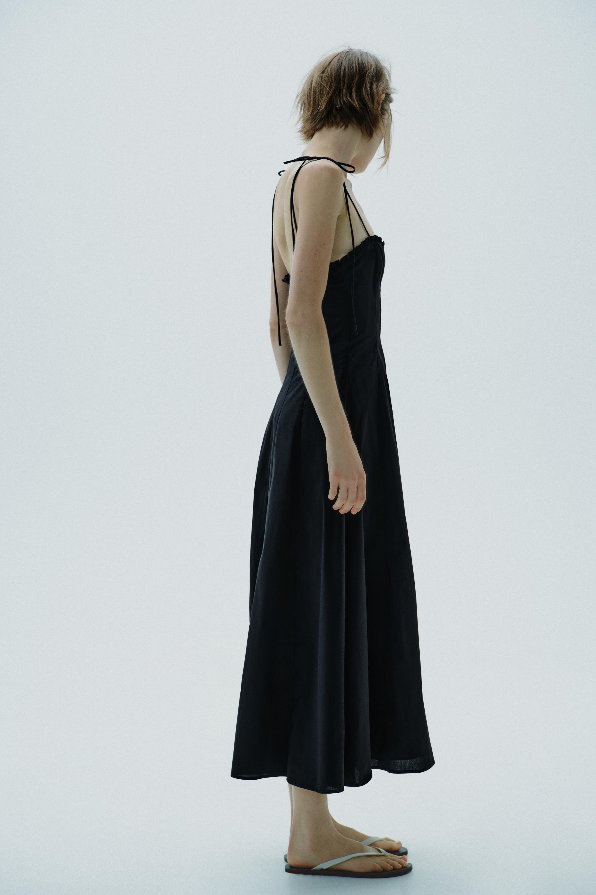 ROBE MIDI EN POPELINE À VOLANTS