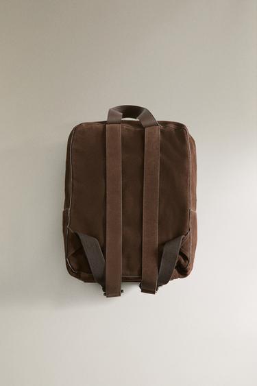 SAC À DOS EN CROÛTE DE CUIR - Marron chocolat de Zara - Image 3