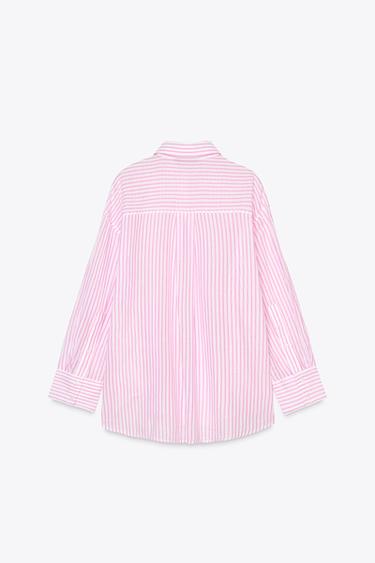 OVERSIZE-HEMD MIT STREIFEN - Weiß / Rosa von Zara