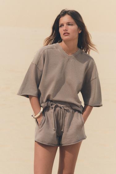 FADED-EFFECT FLEECE SHORTS - Brown / Taupe by Zara