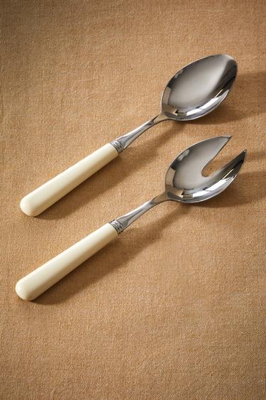 SET OF STAINLESS STEEL SALAD CUTLERY (SET OF 2) - Cream by Zara - Image 6