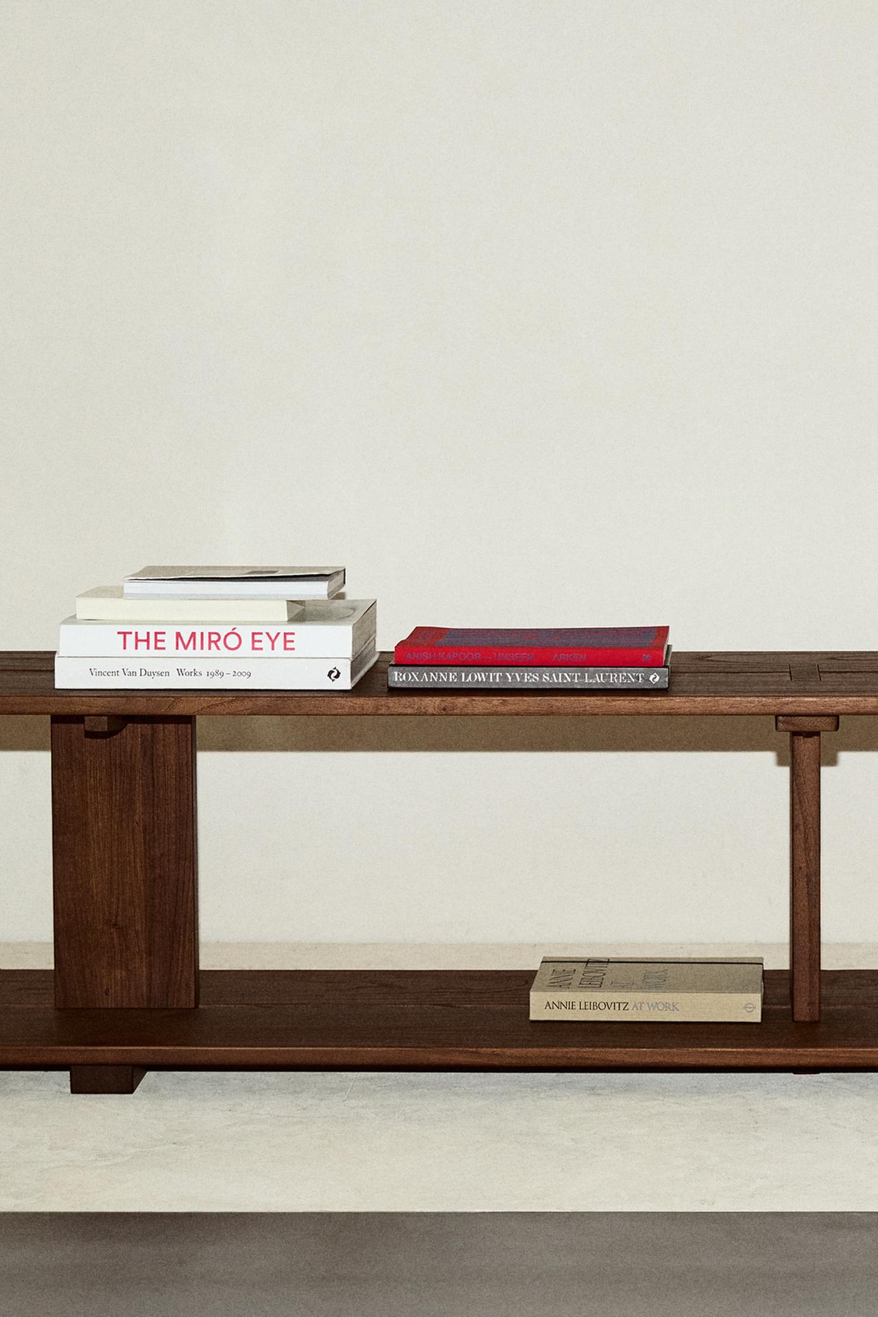 ELM WOOD SHELF WITH TWO SHELVES — Dark brown