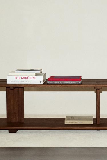 ELM WOOD SHELF WITH TWO SHELVES — Dark brown 3