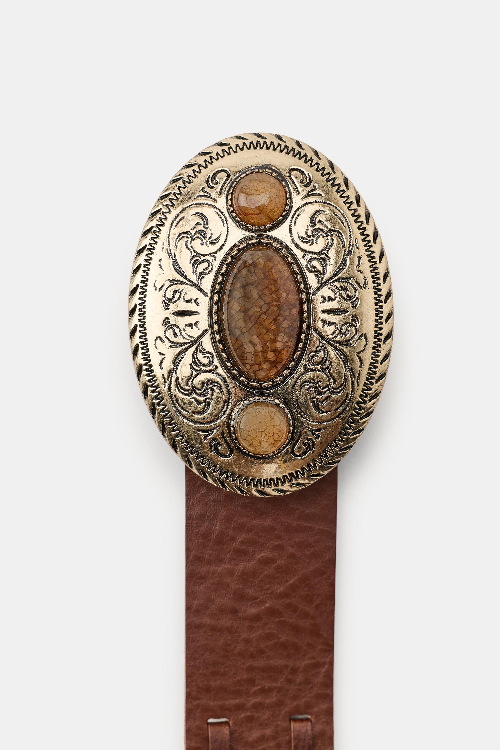 100% LEATHER BELT WITH STONE BUCKLE