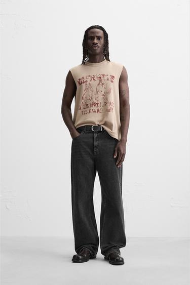 PRINTED KNITTED VEST TOP - Beige by Zara - Image 0