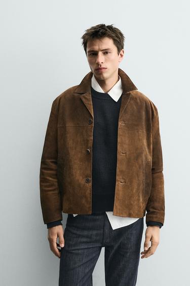 SOBRECAMISA PIEL ANTE - Marrón de Zara