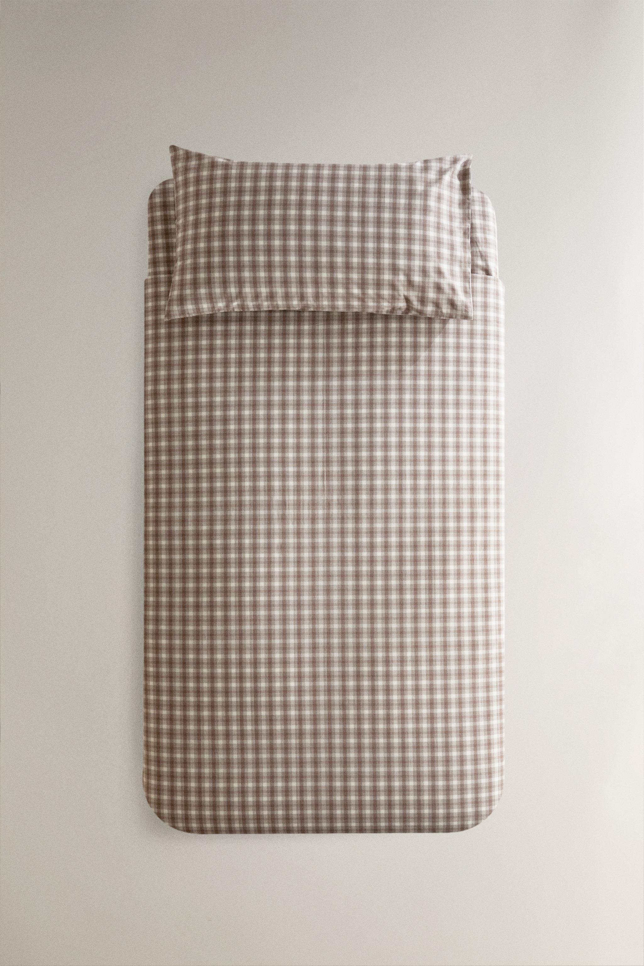 ZARA  グレー系チェック柄シングル掛け布団カバー&ピローケース ZARA HOME グレー系チェック柄シングル掛け布団カバー&ピロー