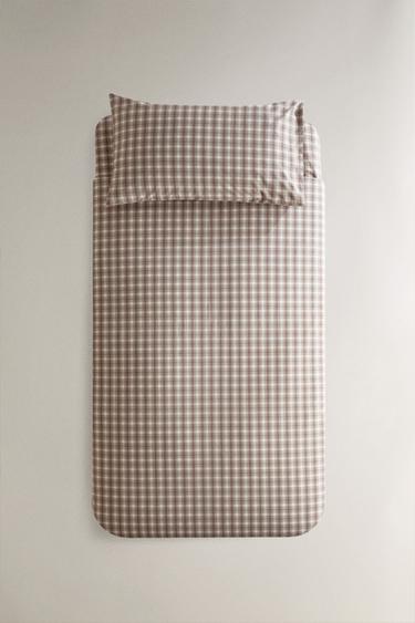 CHILDREN'S CHECK FLANNEL DUVET COVER - Brown by Zara