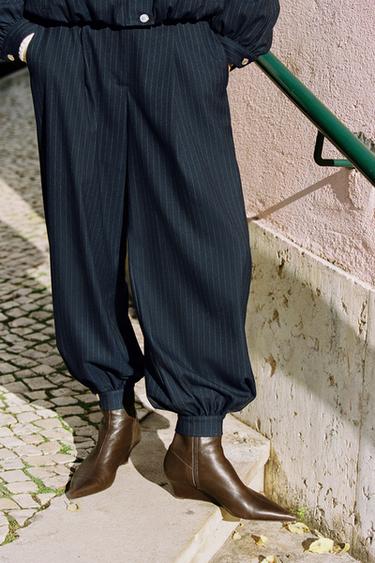 Zara PINSTRIPE BALLOON PANTS - Navy / White