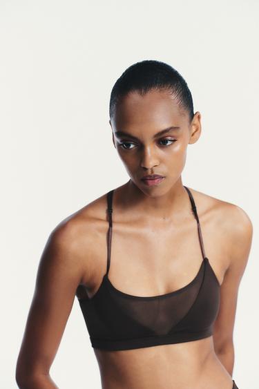 SEAMLESS COMBINED TULLE TOP - Brown by Zara - Image 1