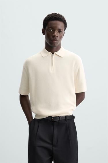 PURL KNIT POLO SHIRT WITH ZIP - Ecru by Zara