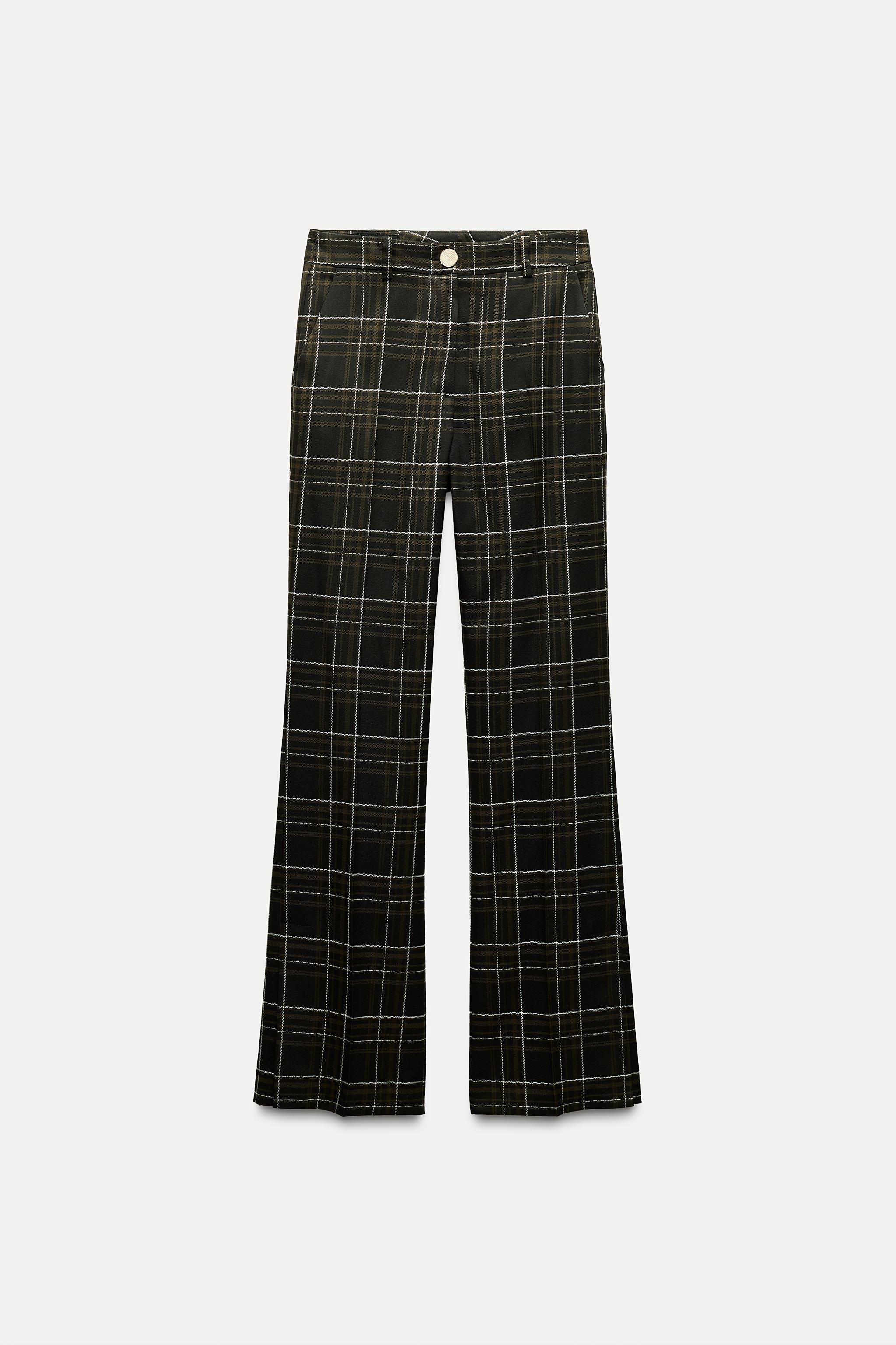 STRAIGHT FIT PLAID PANTS - Khaki | ZARA United States