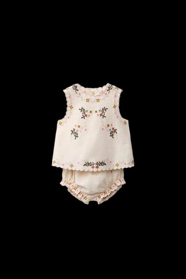 CONJUNTO CAMISA Y BRAGUITA BORDADOS - Crudo de Zara
