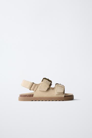 SANDALIA HEBILLAS PIEL - Marrón Arena de Zara