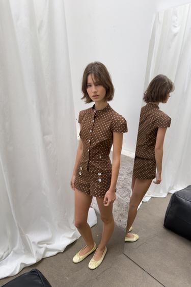 POLKA DOT POPLIN TOP - brown/white by Zara - Image 4