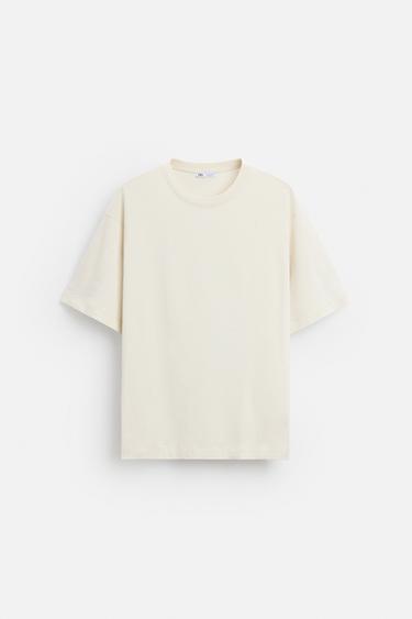 T-SHIRT WITH CONTRAST PATCH - Oyster-white by Zara