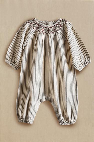 STRIPED CHRISTMAS BABY ROMPER WITH GATHERING - Oyster-white by Zara - Image 5