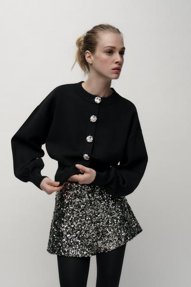 KNIT CARDIGAN WITH LARGE BUTTONS - Black by Zara