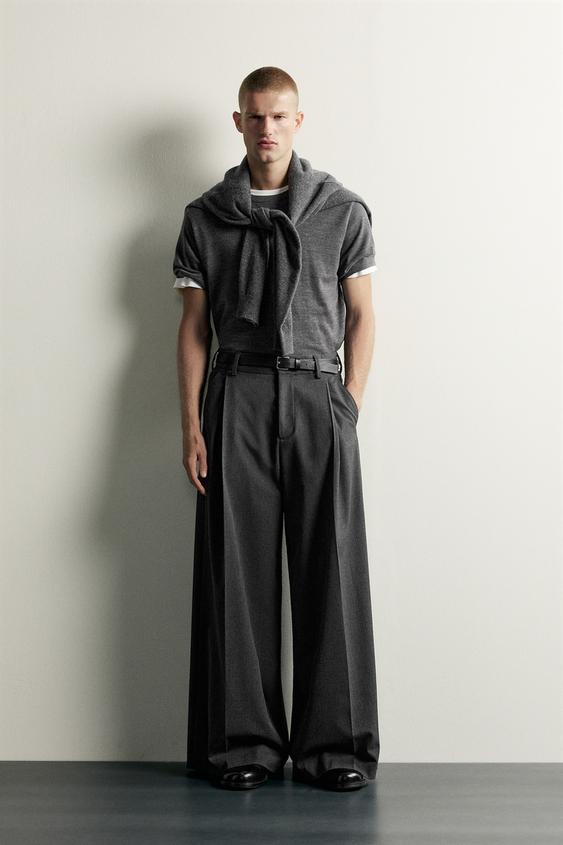 WIDE-LEG PLEATED TROUSERS - Anthracite Grey by Zara - Image 0